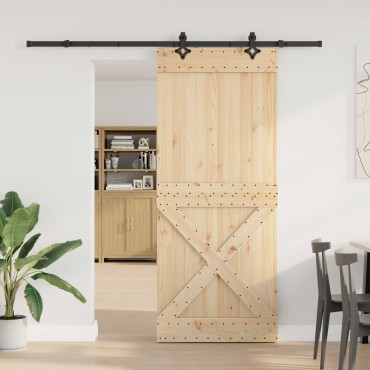 vidaXL Συρόμενη Πόρτα NARVIK Φυσικό και Μαύρο 95 x 210 εκ (213,5 εκ)