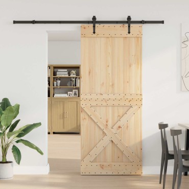 vidaXL Συρόμενη Πόρτα NARVIK Φυσικό και Μαύρο 95 x 210 εκ (213,5 εκ)