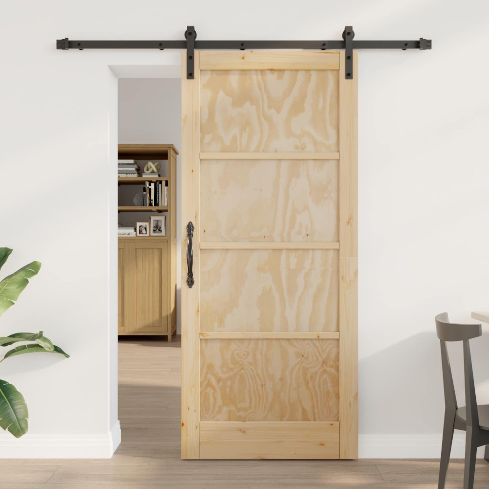 vidaXL Συρόμενη Πόρτα Φυσικό και Μαύρο 86 x 198,5 cm Μασίφ Ξύλο Πεύκου