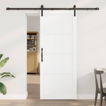 vidaXL Συρόμενη Πόρτα Λευκό 83 x 202 εκ. Μασίφ Ξύλο Πεύκου