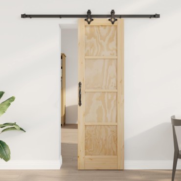 vidaXL Συρόμενη Πόρτα Φυσικό και Μαύρο 61 x 198,5 εκ.