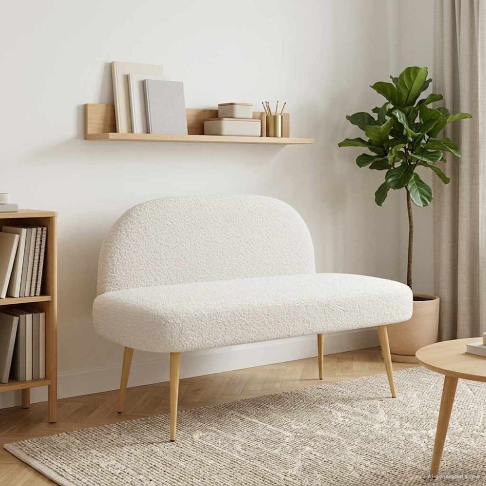 vidaXL Δερμάτινος Πάγκος με Πλάτη Κρεμ 110x60x76cm Μπουκλέ