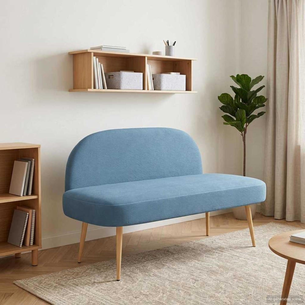 vidaXL Δερμάτινος Πάγκος με Πλάτη Μπλε 110x60x76cm
