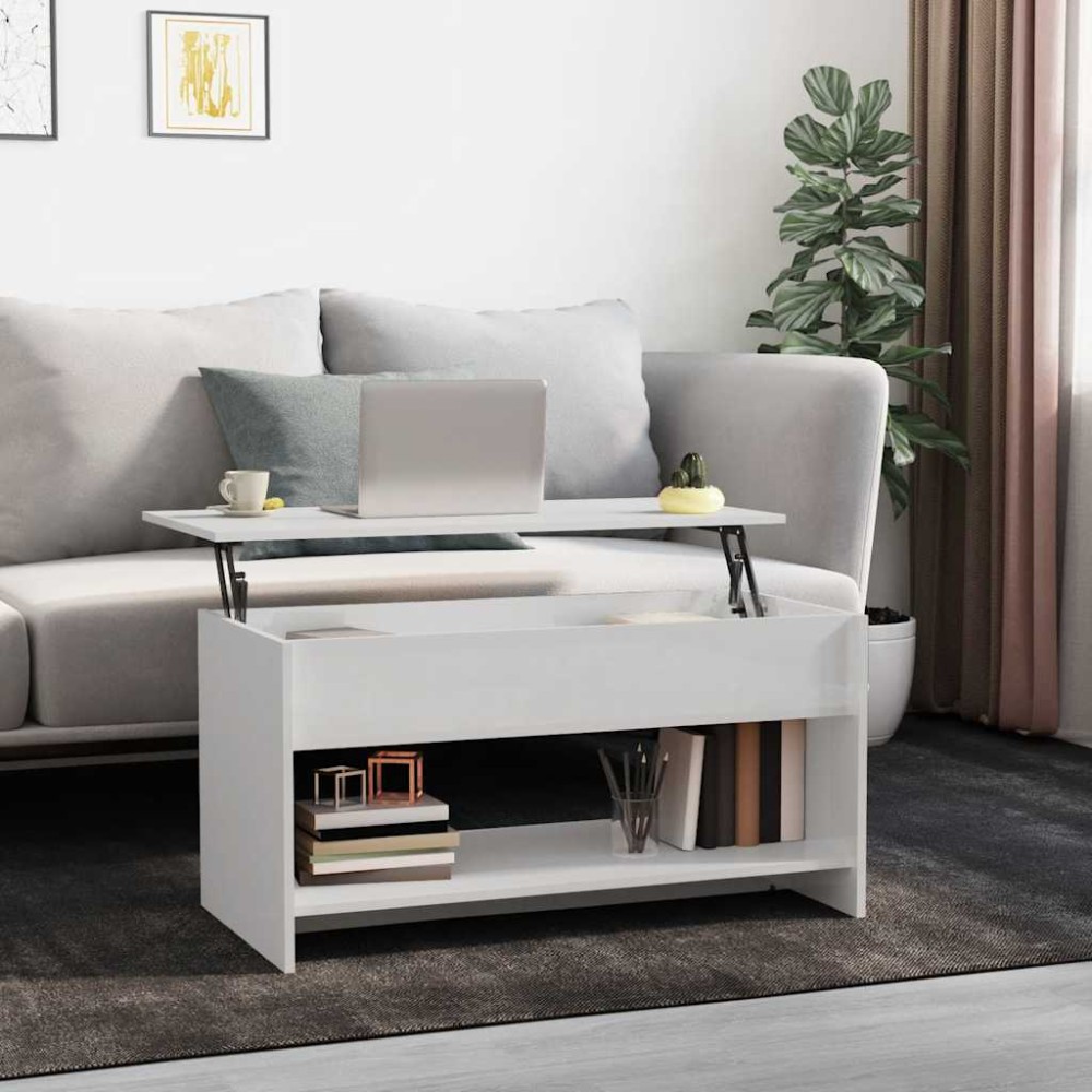 vidaXL Τραπεζάκι Σαλονιού Γυαλ. Λευκό 102x50x52,5cm Επεξεργ. Ξύλο 1 τεμ.