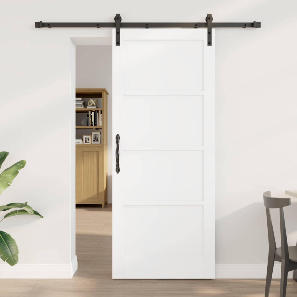 vidaXL Συρόμενη Πόρτα Λευκό και Μαύρο 83 x 202 εκ. Μασίφ Ξύλο Πεύκου