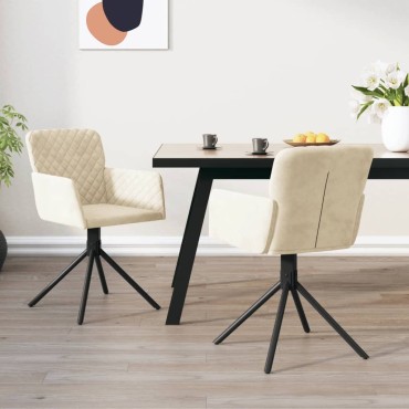 vidaXL Καρέκλες Τραπεζαρίας Περιστρεφόμενες 2 τεμ. Κρεμ Βελούδινες 51,5x59x83,5cm