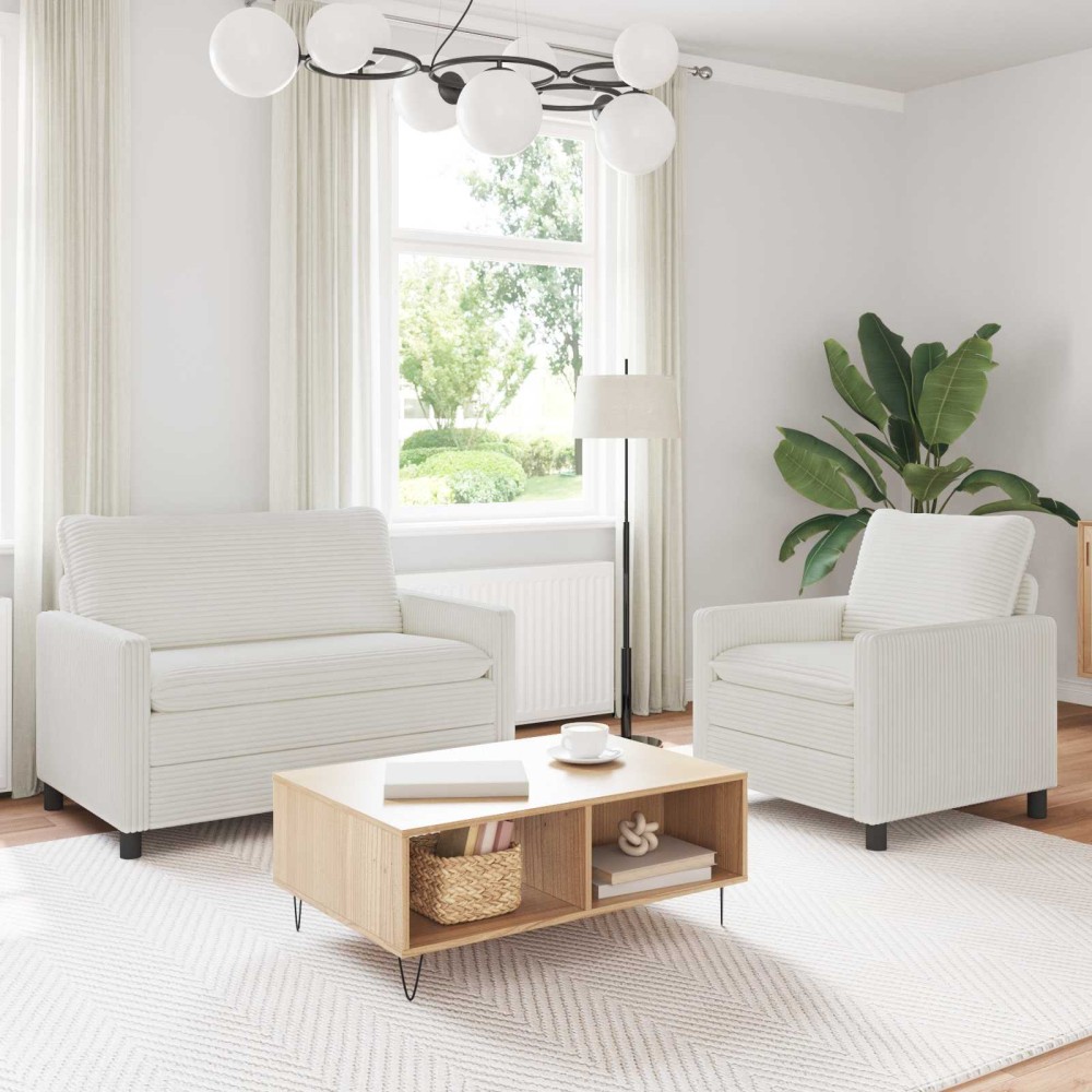 vidaXL Σετ Καναπέ 2 τεμ. Κρεμ Πολυεστέρας 126x81x87,5cm  Διθέσιος