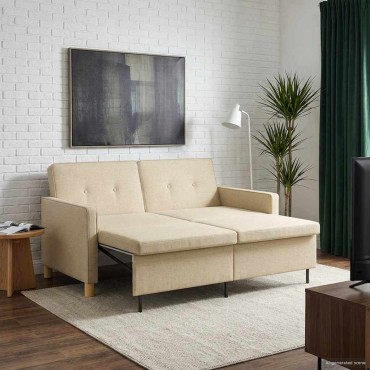vidaXL Καναπές Κρεβάτι Κρεμ Ύφασμα 154x94,5x80,5cm 1 τεμ. Γωνιακός