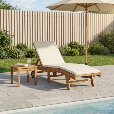 vidaXL Ξαπλώστρα Πολυεστέρας Καφέ και Κρεμ 200x59,5x35cm 1 τεμ.