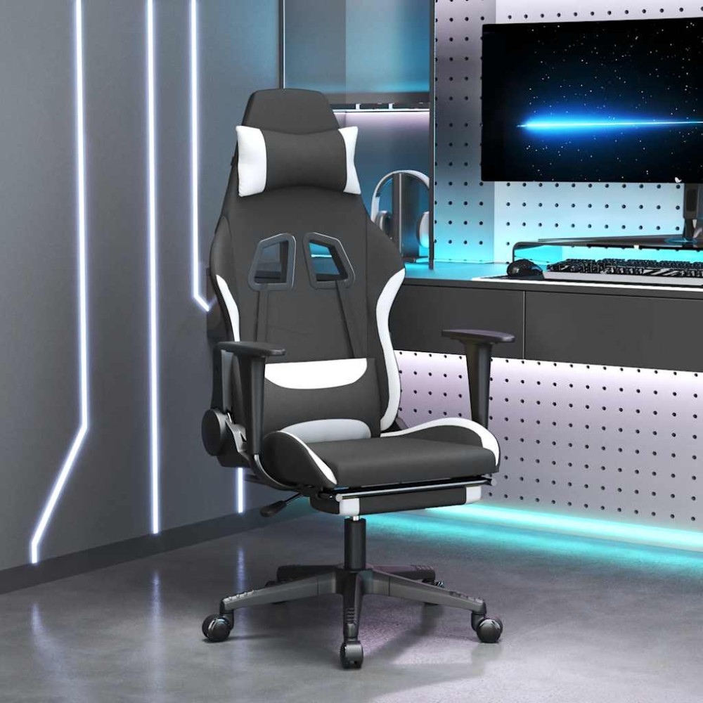 vidaXL Καρέκλα Μασάζ Gaming Μαύρη/Λευκή Ύφασμα με Υποπόδιο 64x60x(117-127)cm 1 τεμ. vidaXL Καρέκλα Μασάζ Gaming Μαύρη/Λευκή Ύφασμα με Υποπόδιο 64x60x(117-127)cm 1 τεμ.