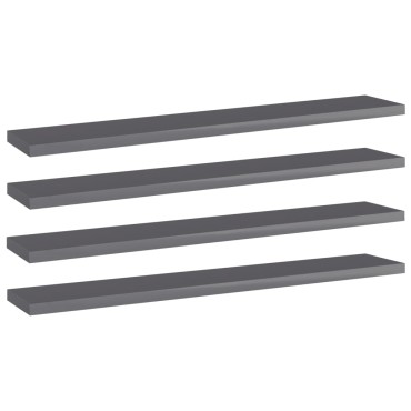 vidaXL Ράφια Βιβλιοθήκης 4 τεμ. Γυαλ. Γκρι 60x10x1,5cm Μοριοσανίδα