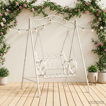 vidaXL Πάγκος Κούνια Ατσάλι 113 x 121,5 x 168 εκ. Αντίκες Λευκό