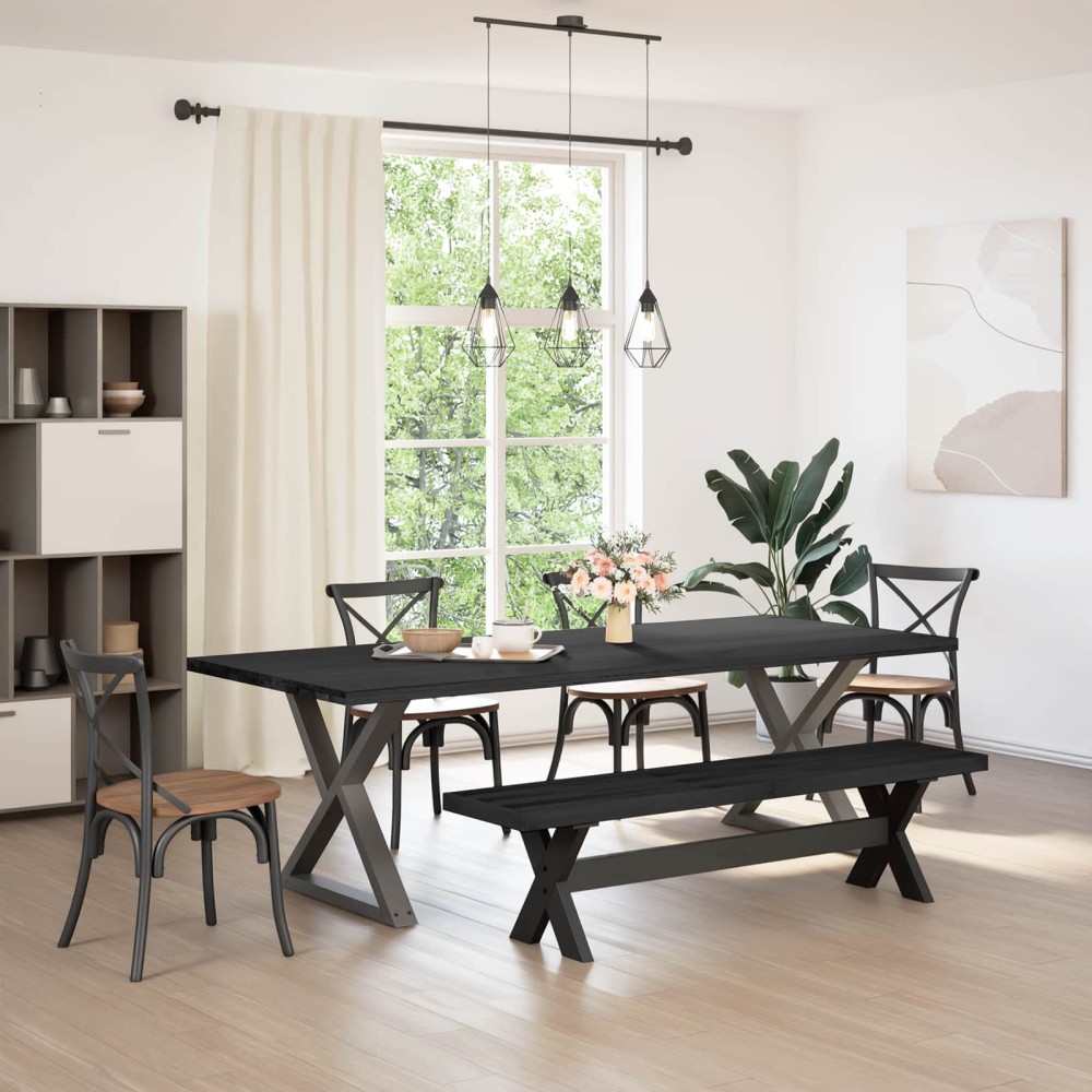 vidaXL Καθιστικό Σαλονιού NOAIN 180x41x45cm Στερεό πεύκο Μαύρο