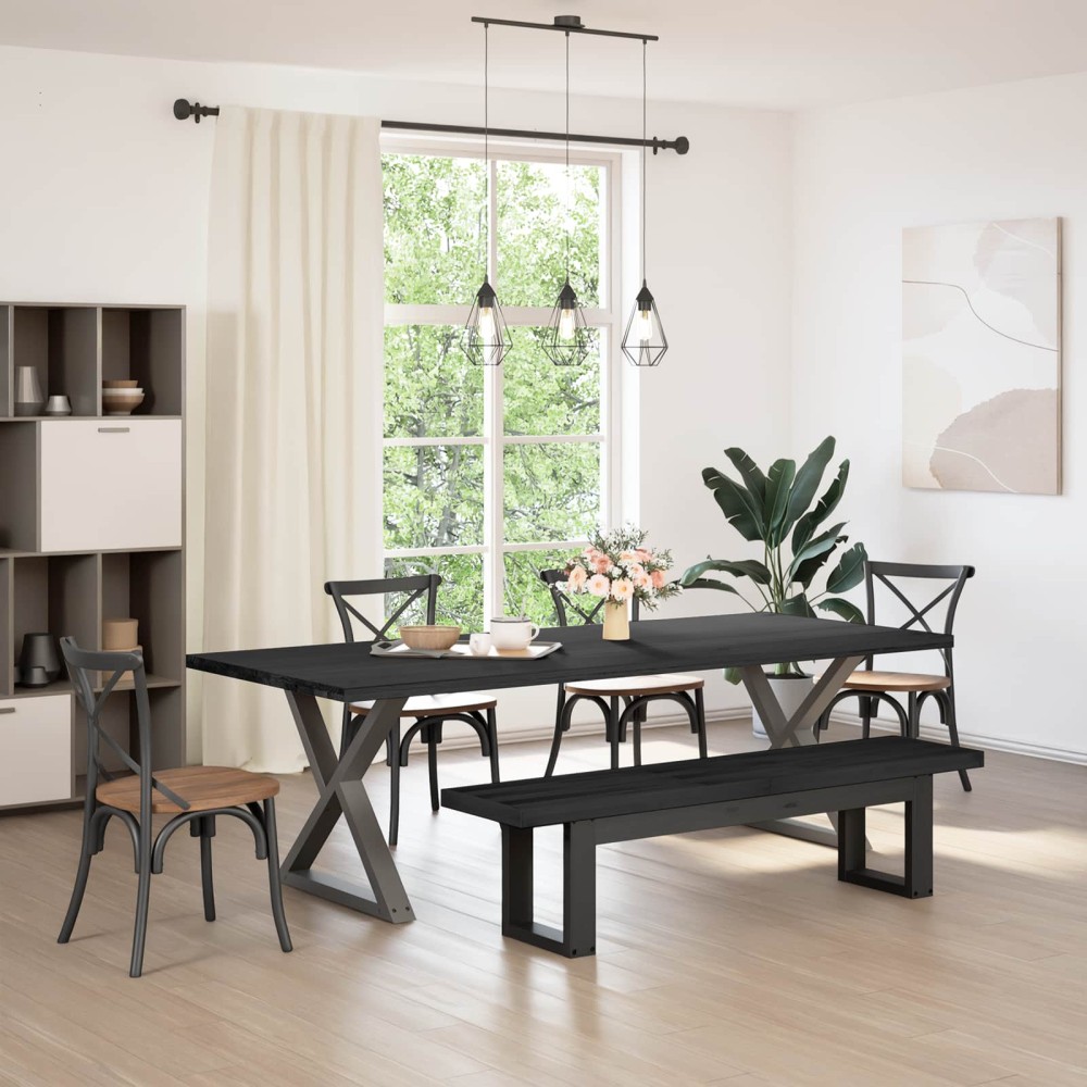 vidaXL Καθιστικό Σαλονιού NOAIN 180x41x45cm Στερεό πεύκο Μαύρο