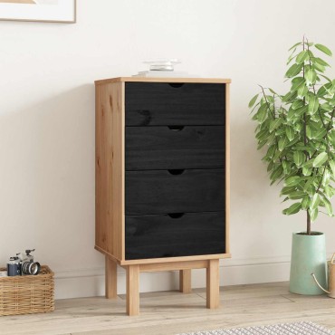 vidaXL Κουτί με συρτάρια OTTA Μαύρο 45x39x90cm Μασίφ Ξύλο Πεύκου