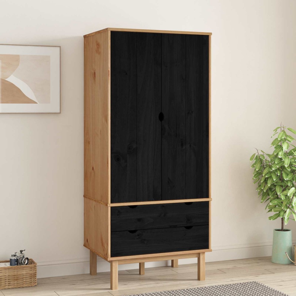 vidaXL Ντουλάπι OTTA Μαύρο 76,5x53x172cm Μασίφ Ξύλο Πεύκου