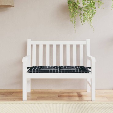 vidaXL Μαξιλάρι Πάγκου Κήπου Μαύρο Καρό 110x50x7cm Υφασμάτινο