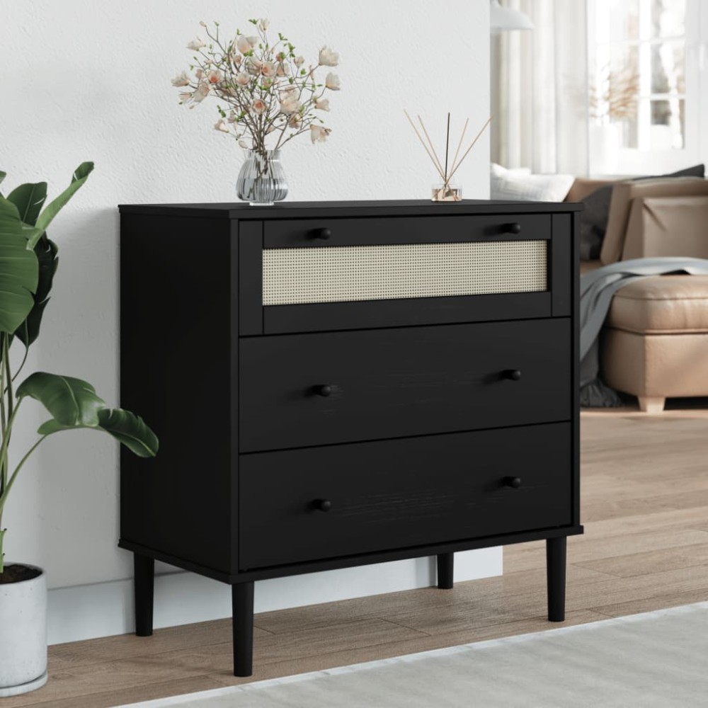 vidaXL Συρταριέρα SENJA Μαύρη Όψη Ρατάν 80x40x80cm Μασίφ Ξύλο Πεύκου 1 τεμ. vidaXL Συρταριέρα SENJA Μαύρη Όψη Ρατάν 80x40x80cm Μασίφ Ξύλο Πεύκου 1 τεμ.