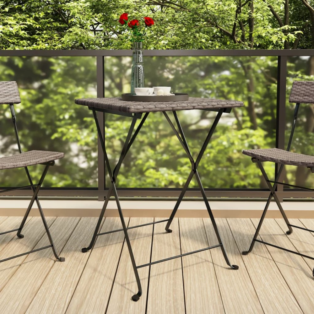 vidaXL Τραπέζι Bistro Πτυσσόμενο Γκρι 55x54x71cm από Συνθετικό Ρατάν 1 τεμ. vidaXL Τραπέζι Bistro Πτυσσόμενο Γκρι 55x54x71cm από Συνθετικό Ρατάν 1 τεμ.