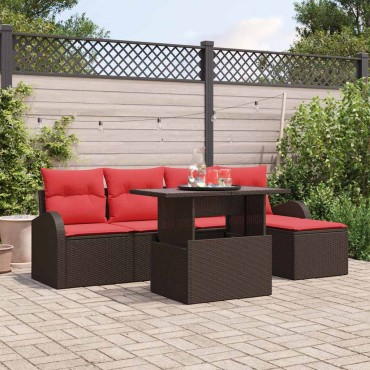 vidaXL Σετ Καναπέ Κήπου 6 τεμ. Καφέ Πολυ ράταν 100x55x73cm  Γωνιακός