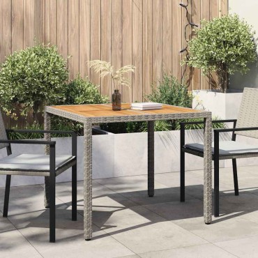 vidaXL Τραπέζι Κήπου Γκρι 90x90x75cm συνθετικό ρατάν 1 τεμ.