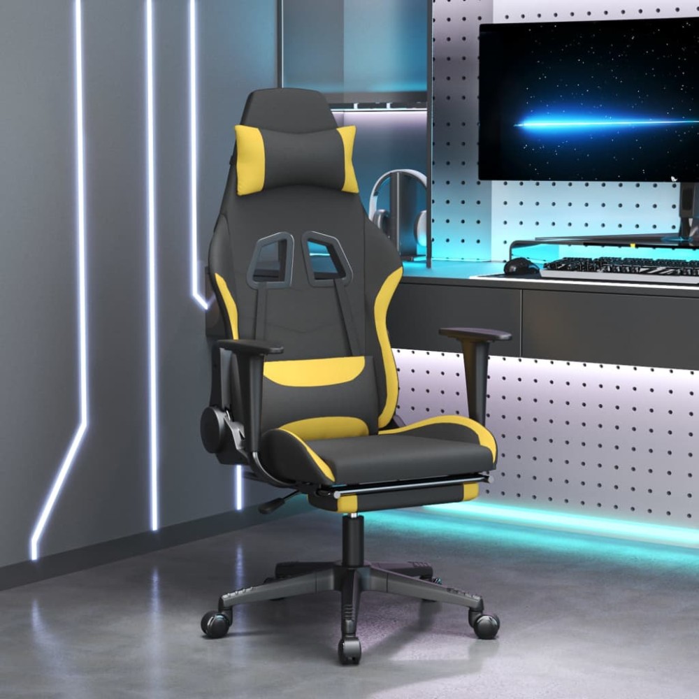 vidaXL Καρέκλα Gaming Μαύρη/Κίτρινο Ύφασμα με Υποπόδιο 64x60x(117-127)cm 1 τεμ. vidaXL Καρέκλα Gaming Μαύρη/Κίτρινο Ύφασμα με Υποπόδιο 64x60x(117-127)cm 1 τεμ.