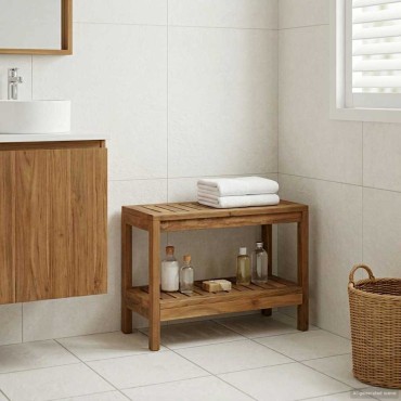 vidaXL Τραπεζάκι Μπάνιου Φυσικό 60 x 30 x 45 cm Στερεό Ξύλο Τίκ