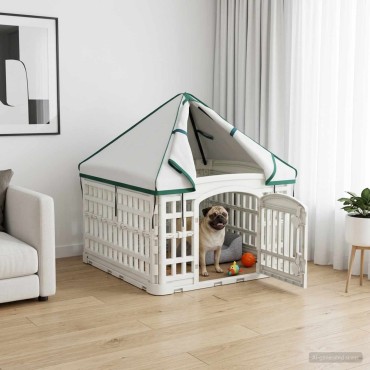 vidaXL 4 Πάνελ Τσουληθράκι με Σκεπή 60 x 60 x 82 εκ Πλαστικό Λευκό