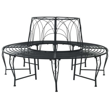 vidaXL Παγκάκι Δέντρου 8-Αριθμός καθισμάτων 160x89cm Ατσάλι Μαύρο 1 τεμ.
