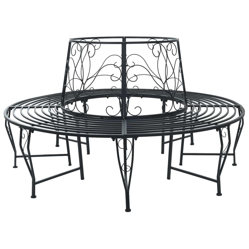 vidaXL Παγκάκι Δέντρου 8-Αριθμός καθισμάτων 160x89cm Ατσάλι Μαύρο 1 τεμ.