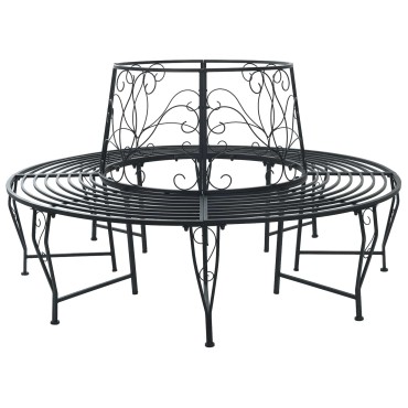 vidaXL Παγκάκι Δέντρου 8-Αριθμός καθισμάτων 160x89cm Ατσάλι Μαύρο 1 τεμ.