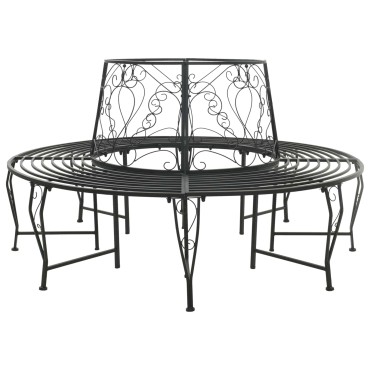 vidaXL Παγκάκι Δέντρου 8-Αριθμός καθισμάτων 160x89cm Ατσάλι Μαύρο 1 τεμ.