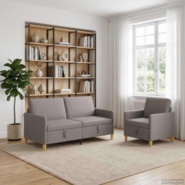 vidaXL Σαλονάκι Σετ Με Αποθηκευτικό Χώρο 2 τεμ. Taupe Πολυεστέρας 172x78x87cm  Διθέσιος