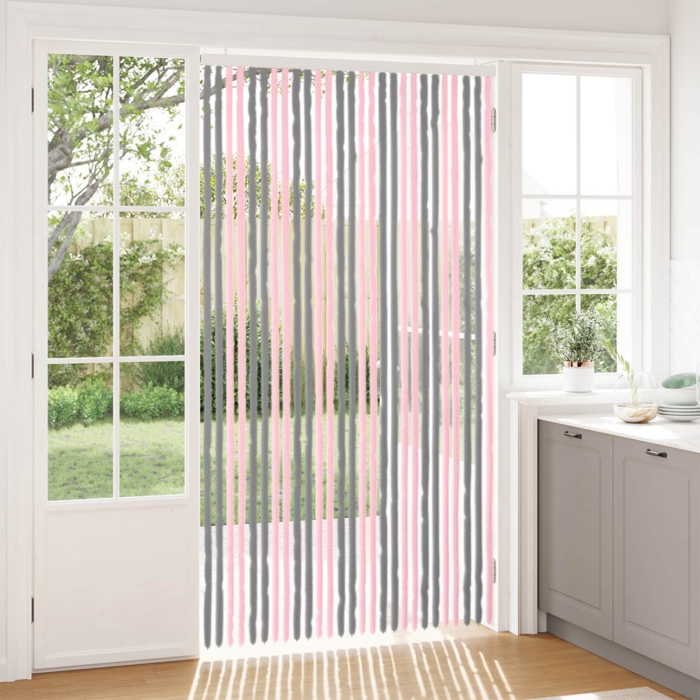 vidaXL Κουρτίνα εντόμων Chenille Ασημί Γκρι και Ροζ 118 x 220 cm