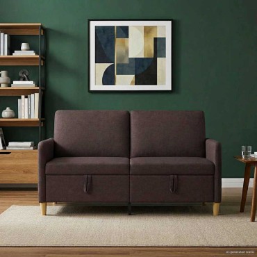 vidaXL Καναπές με Αποθήκευση Σκούρο Καφέ 152x78x87cm Πολυεστέρας