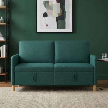 vidaXL Καναπές με Αποθήκευση Σκούρο Πράσινο 152x78x87 εκ