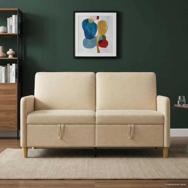 vidaXL Καναπές με Αποθήκευση Κρεμ 152x78x87cm Πολυεστέρας