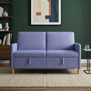 vidaXL Καναπές με Αποθήκευση Μπλε τζην 152x78x87cm Πολυεστέρας