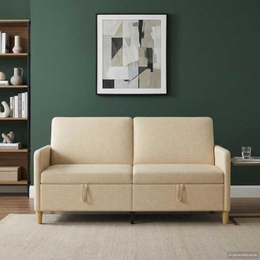 vidaXL Καναπές με Αποθήκευση Κρεμ 172x78x87cm Πολυεστέρας