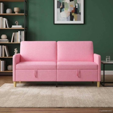 vidaXL Καναπές με Αποθήκευση Ροζ 172x78x87cm Πολυεστέρας