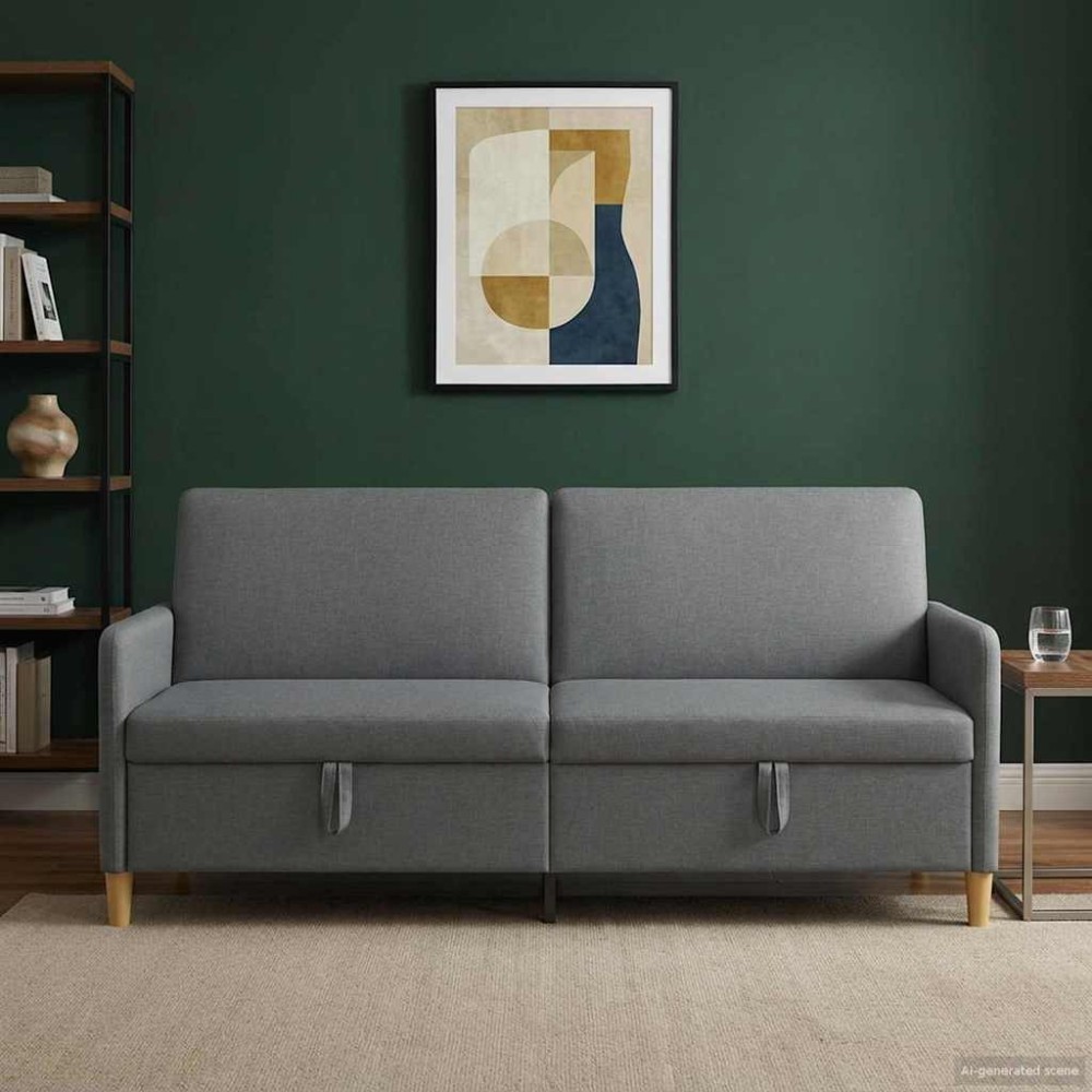 vidaXL Καναπές με Αποθήκευση Σκούρο Γκρι 192x78x87cm Πολυεστέρας