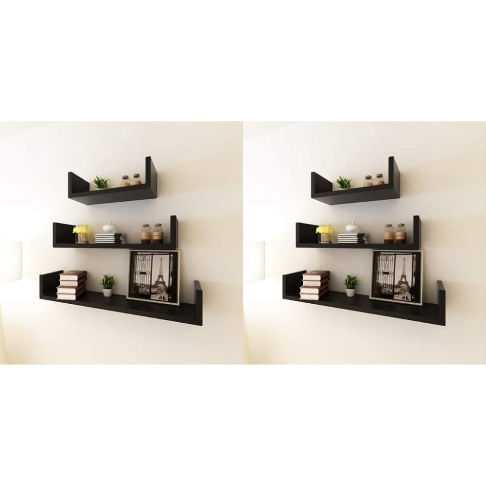vidaXL Ράφια Τοίχου 6 τεμ. Μαύρα 60x12x10cm