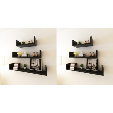 vidaXL Ράφια Τοίχου 6 τεμ. Μαύρα 60x12x10cm