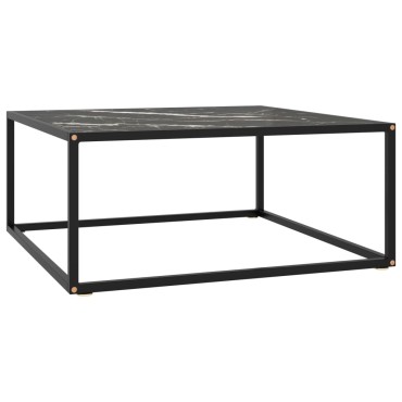 vidaXL Τραπεζάκι Σαλονιού Μαύρο 80x80x35cm Μαύρο Γυαλί Όψη Μαρμάρου 1 τεμ.