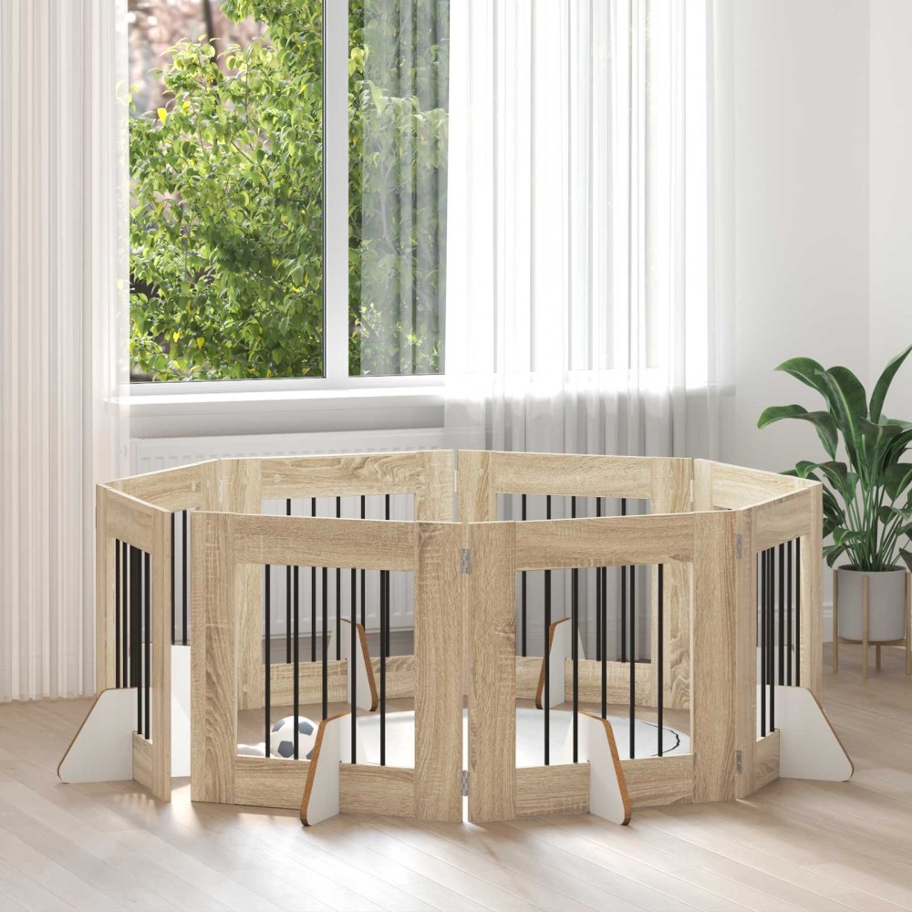 vidaXL Στερεωμένη γυαλιστερή πύλη για σκύλους 8 τμχ. Sonoma Δρυς 60 cm