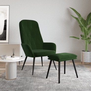 vidaXL Πολυθρόνα Relax Σκούρο Πράσινο Βελούδινη με Υποπόδιο 70x77x98cm 1 τεμ.