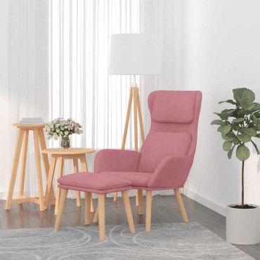 vidaXL Πολυθρόνα Relax Ροζ Βελούδινη με Σκαμπό 70x77x98cm 1 τεμ.