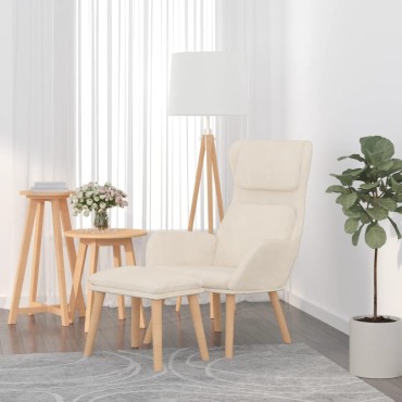 vidaXL Πολυθρόνα Relax Λευκό Κρεμ Βελούδινη με Σκαμπό 70x77x98cm 1 τεμ.