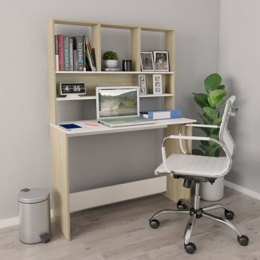 vidaXL Γραφείο με Ράφια Λευκό/Sonoma Δρυς 110x45x157cm Μοριοσανίδα 1 τεμ.