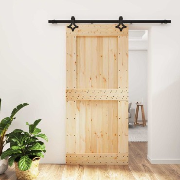 vidaXL Συρόμενη Πόρτα Φυσικό και Μαύρο 95 x 210 cm